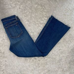 rag & bone 10 inch Crop Flare Women's Blue Dark Wash Ripped Knees Jeans Size 27